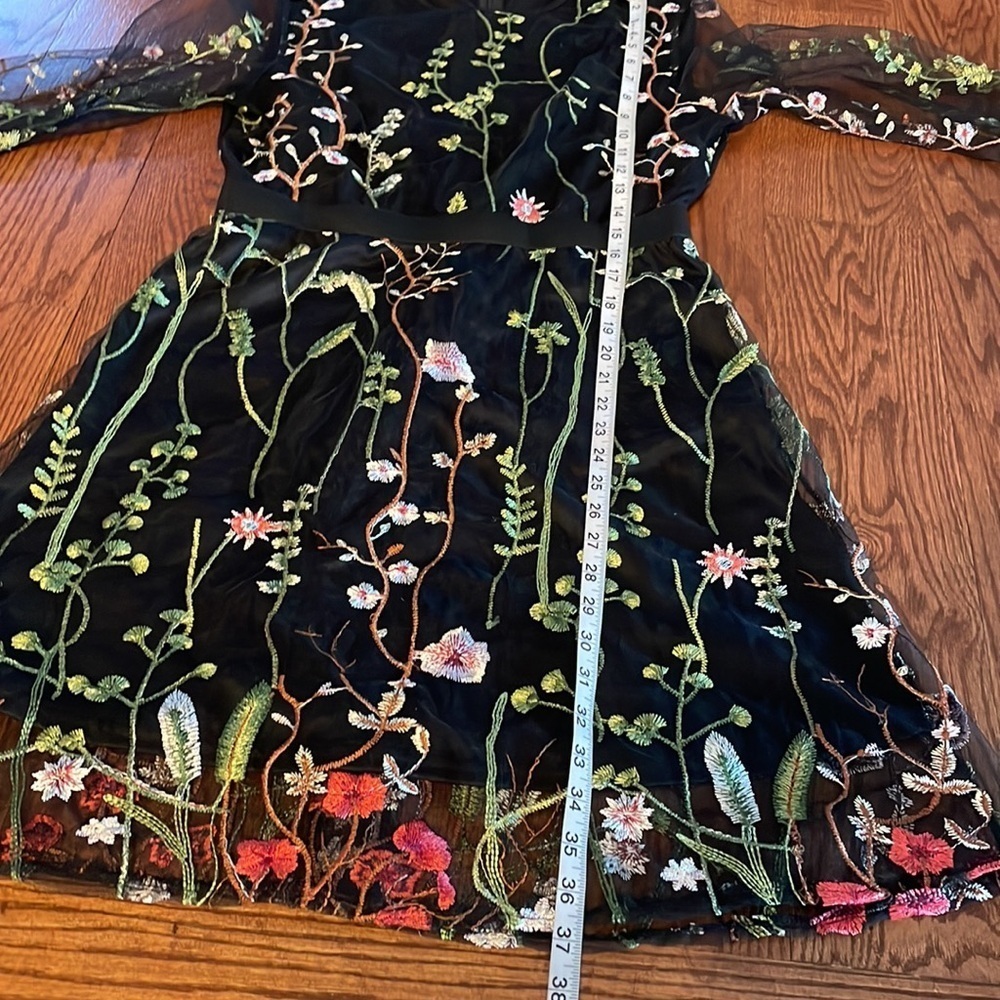 Floral garden sheer sleeve embroidered overlay dress party cocktail tulle like L - Picture 10 of 14